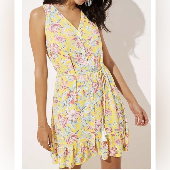 Loft Beach Sz XXL Floral Sundress Yellow w/Tie NWT Summer Beachy Vacation - Picture 1 of 9